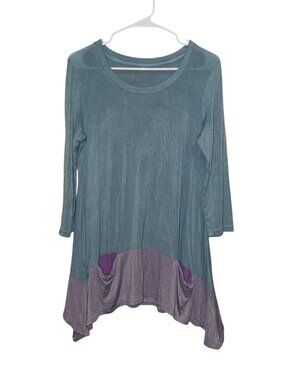 LOGO by Lori Goldstein Peak Hem Artsy Lagenlook Longsleeve Tunic Tops